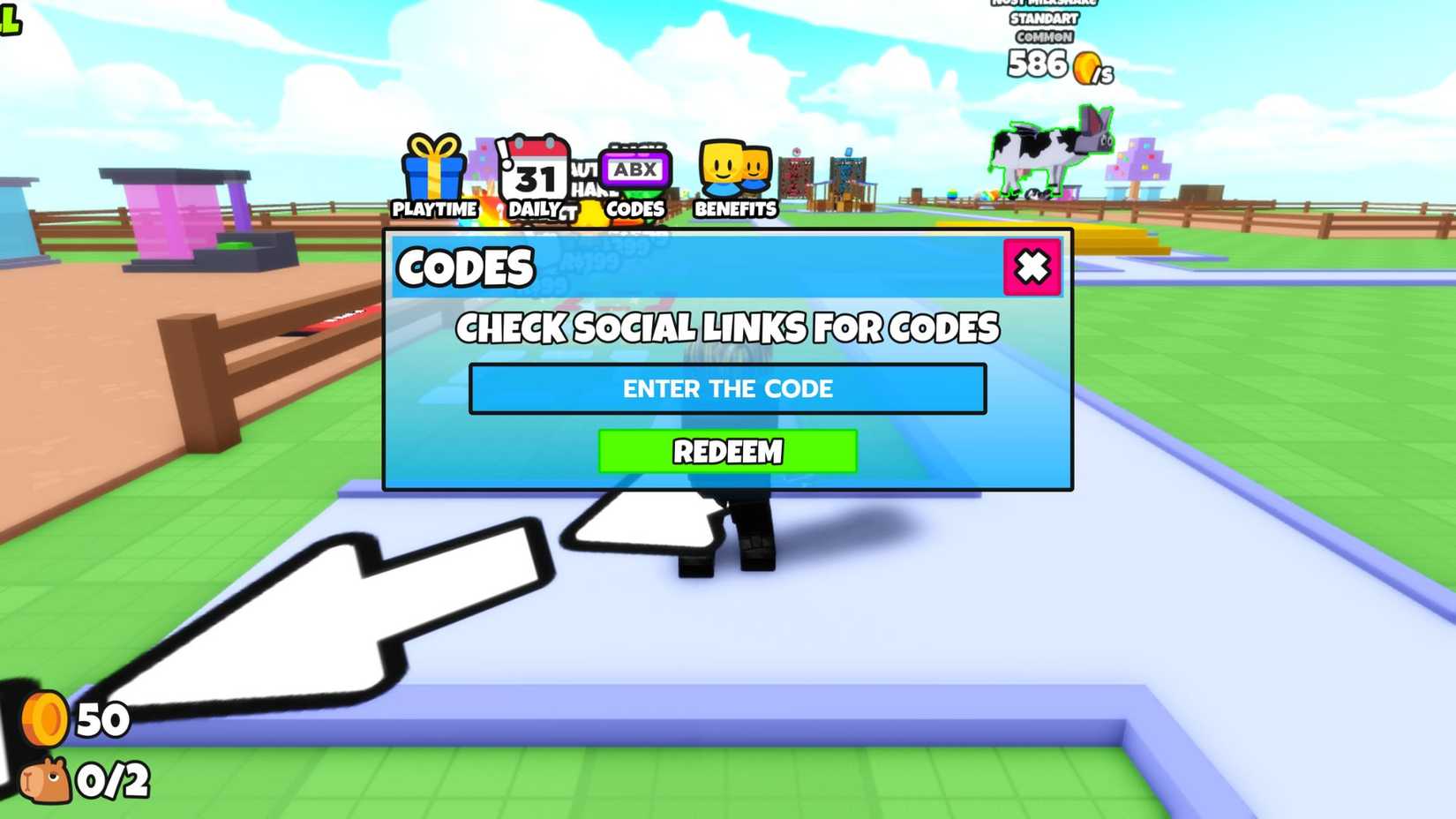 Oh My Pets - the codes tab