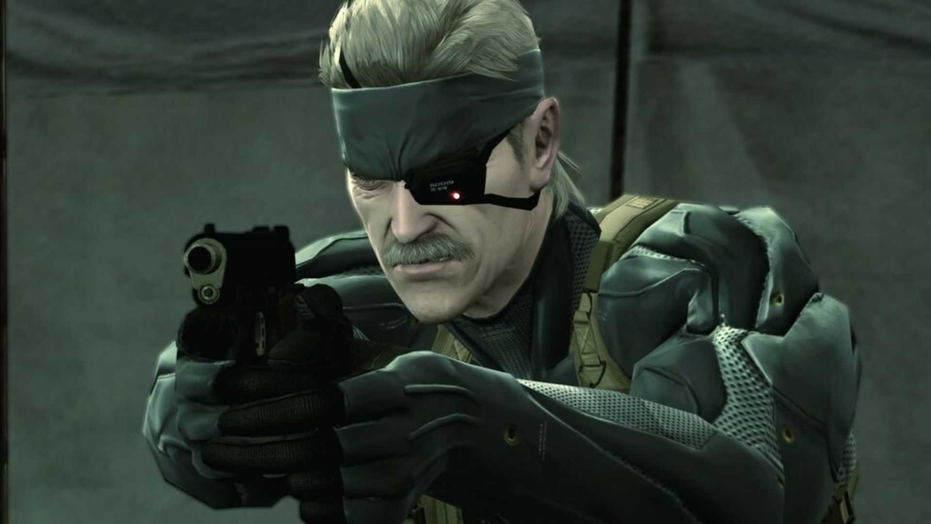 Old Snake mengarahkan senjatanya di Metal Gear Solid 4.