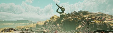 A view of the Golden Ridge statue in Outer Worlds 2.