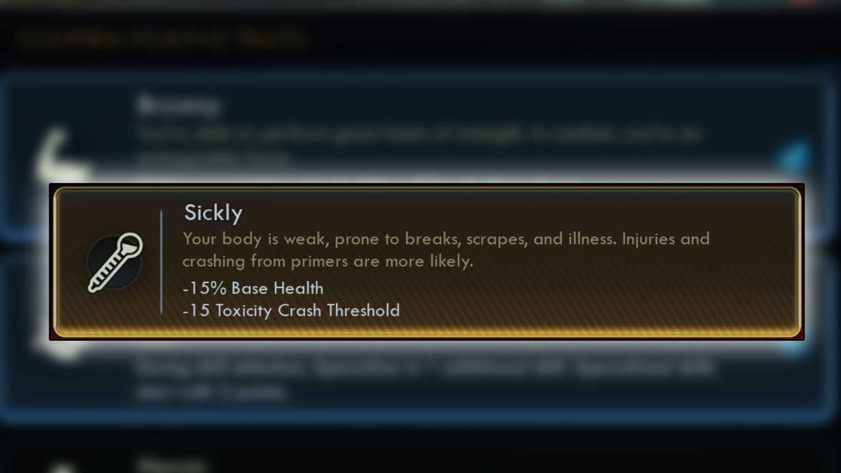 Outer Worlds 2 Negative Traits Sickly