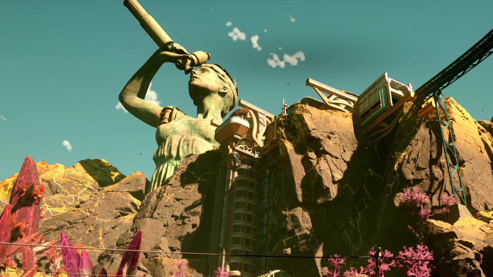 Outer Worlds 2 Trust Aunties Choice vs Order of Ascendant Golden Ridge Statue