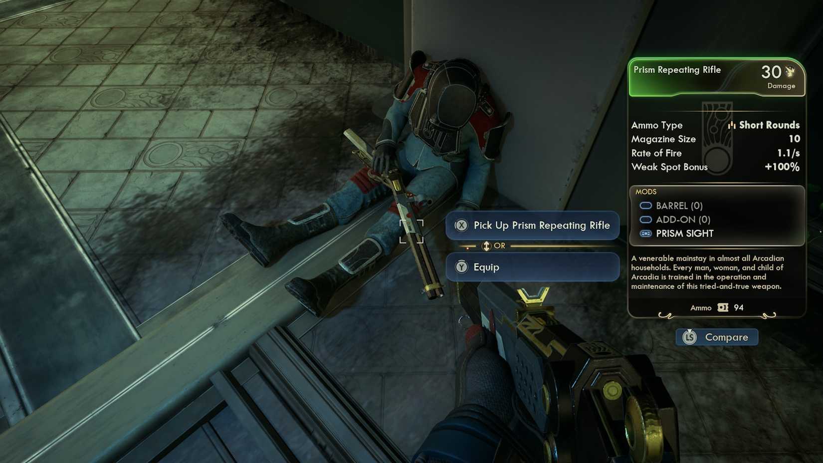 Picking up a weapon in The Outer Worlds 2