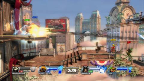 Playing a four-player match in PlayStation All-Stars Battle Royale