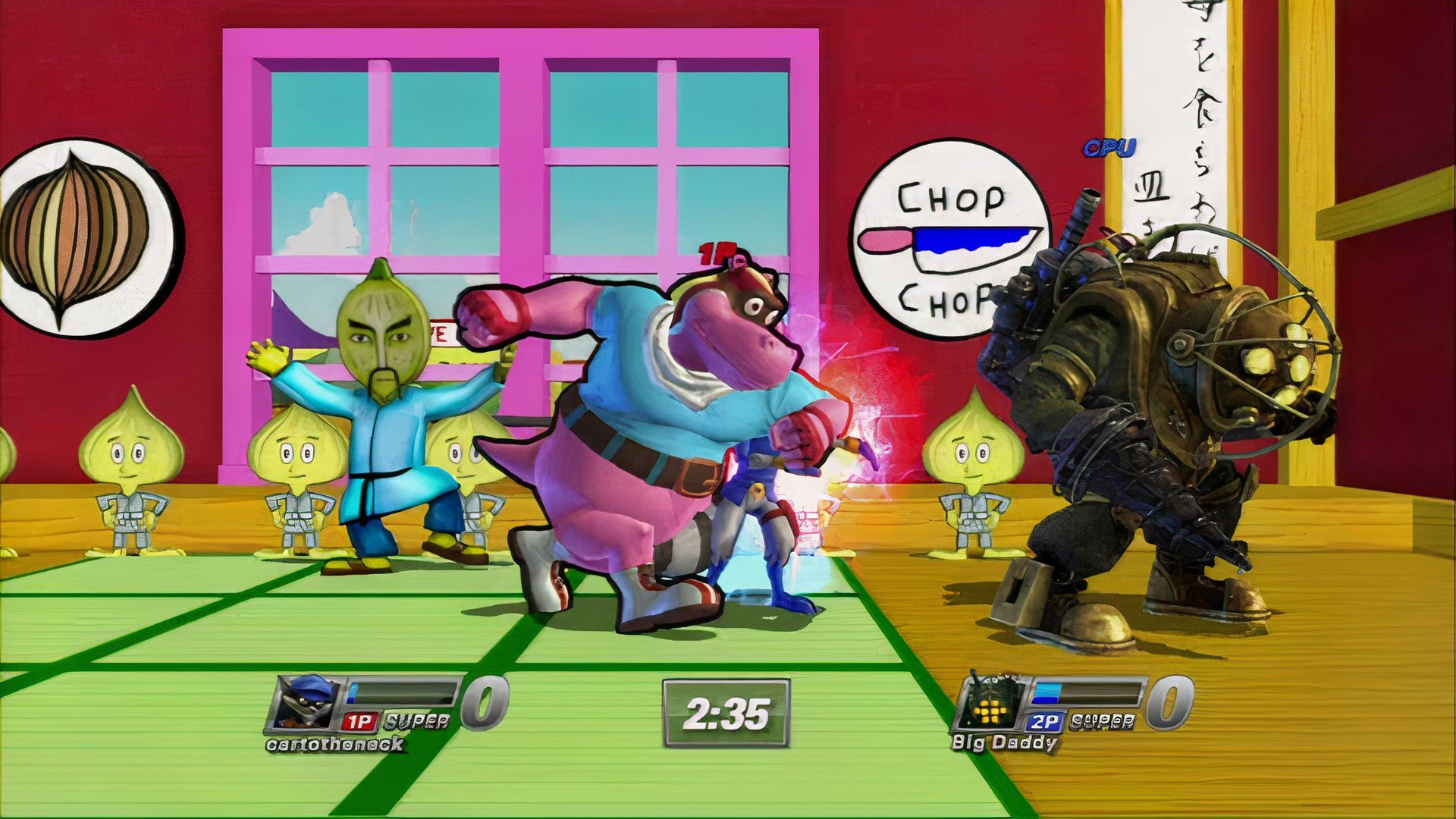 Playing a two-player match in PlayStation All-Stars Battle Royale
