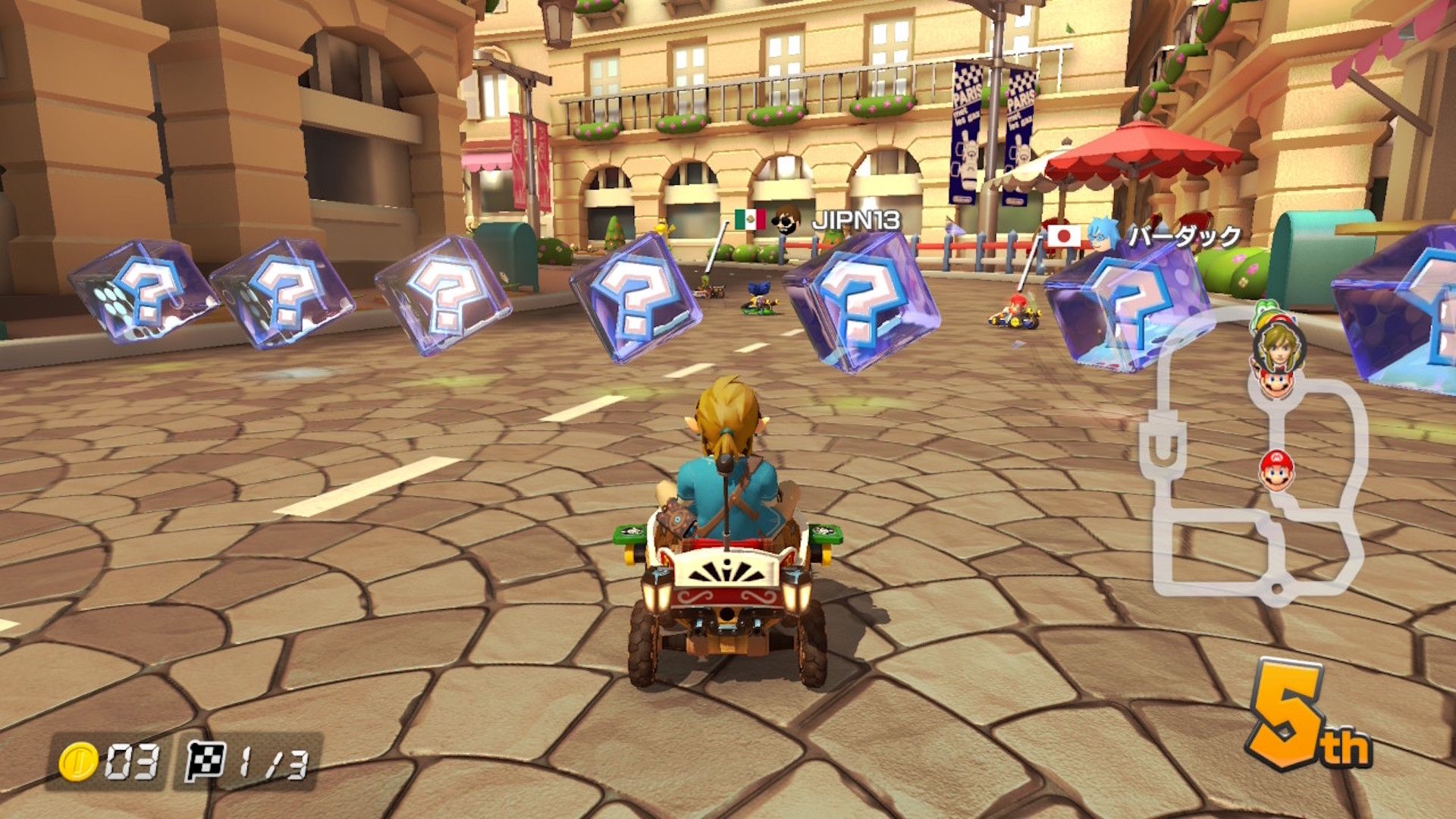 Playing as Link in Mario Kart 8 Deluxe