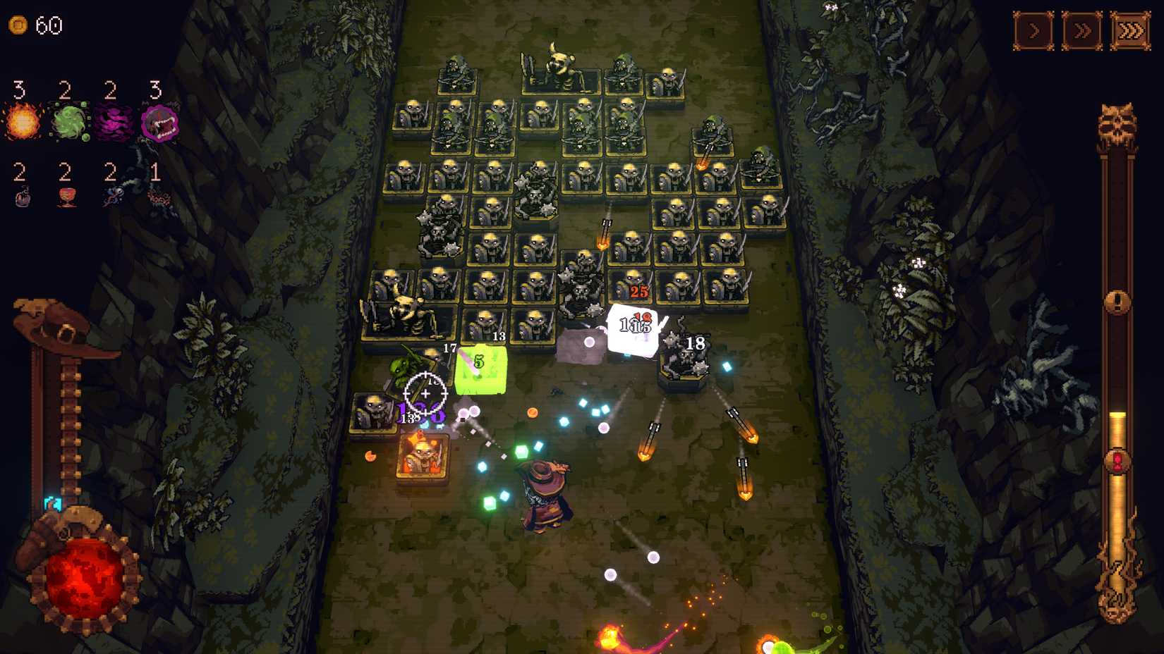 Playing as The Achyfinger in the Bone X Yard level in Ball X Pit