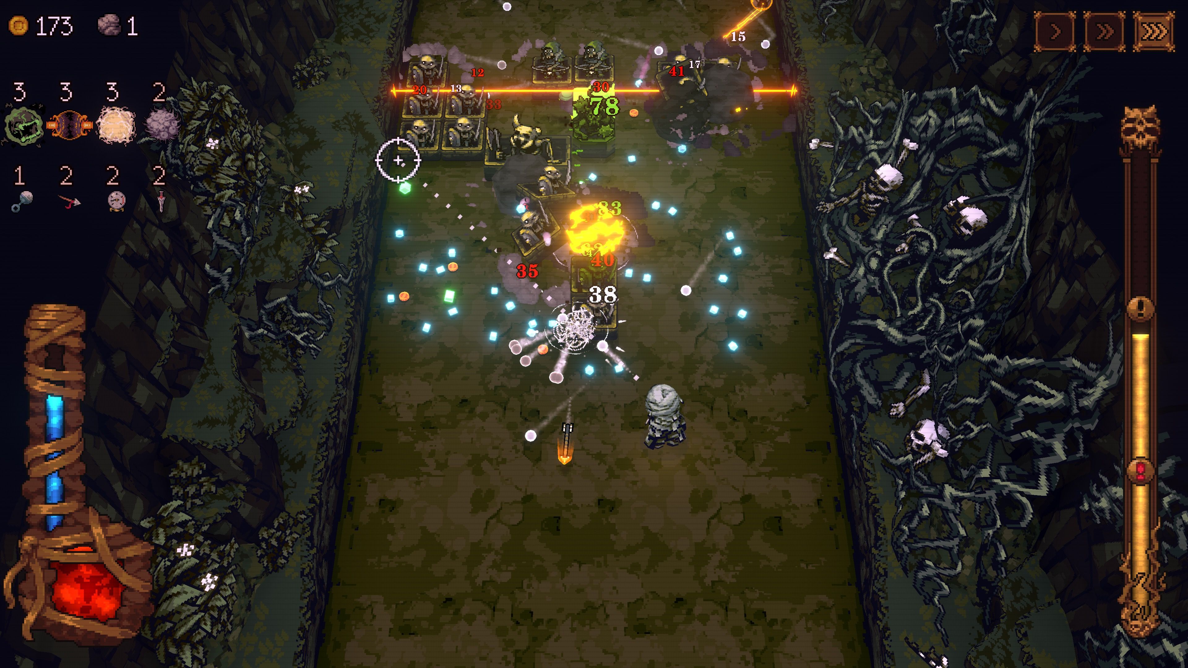 Playing as The Embedded in the Bone X Yard level in Ball X Pit