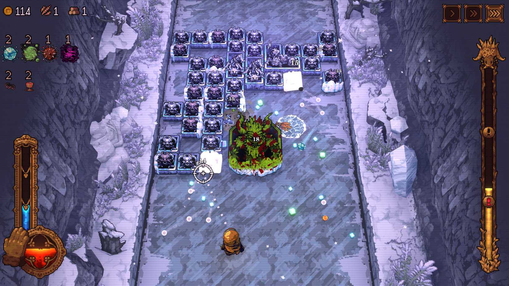 Playing as The Repentant in the Snowy X Shores level in Ball X Pit