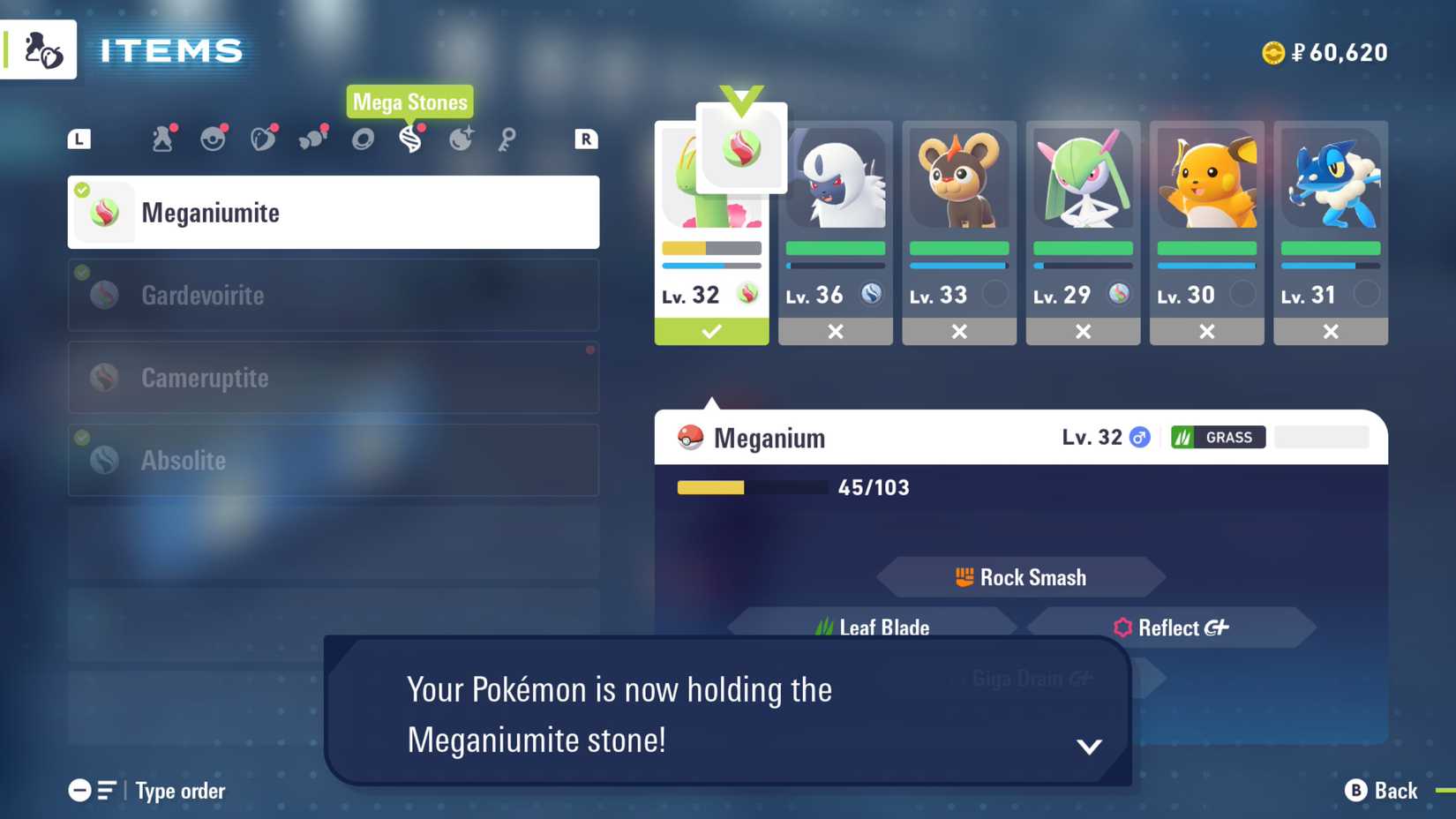 Pokemon Legends ZA ZA Starter Mega Stones Mega Evolution Meganemite Hold