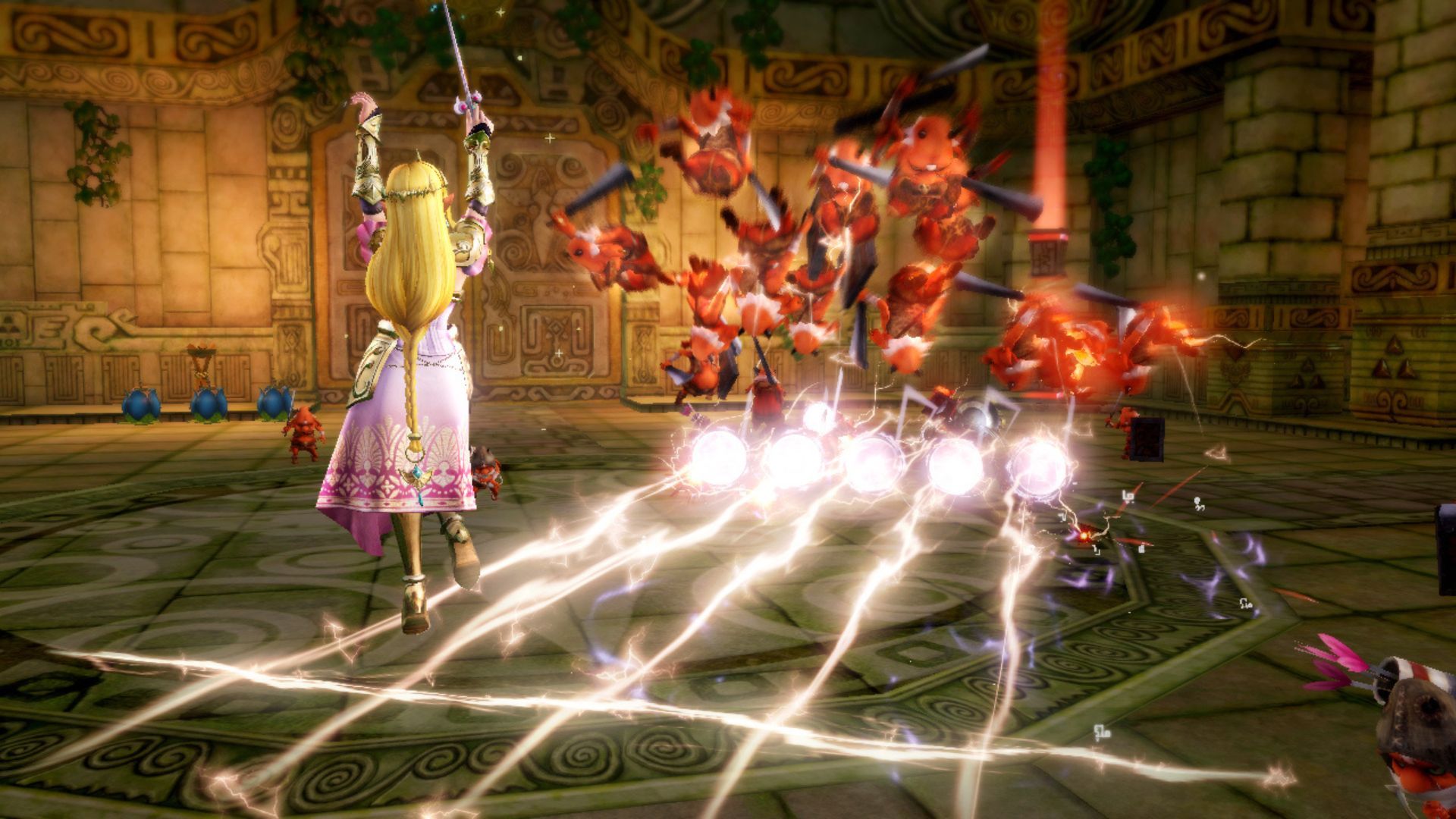 Princess Zelda using her music to defeat enemies - Hyrule Warriors