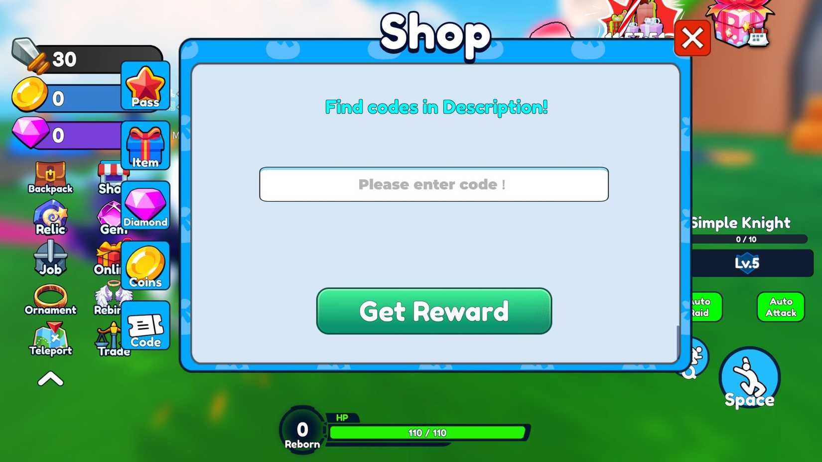 Reborn As SkillMaster the codes tab