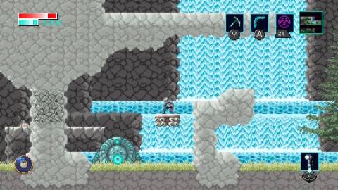 Riding a platform in Axiom Verge 2