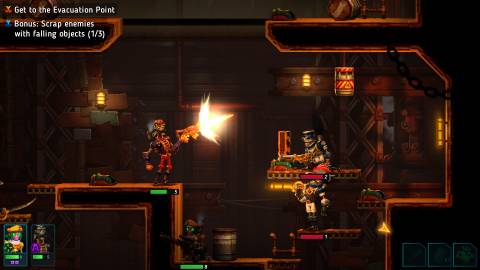Shooting an enemy in SteamWorld Heist 2