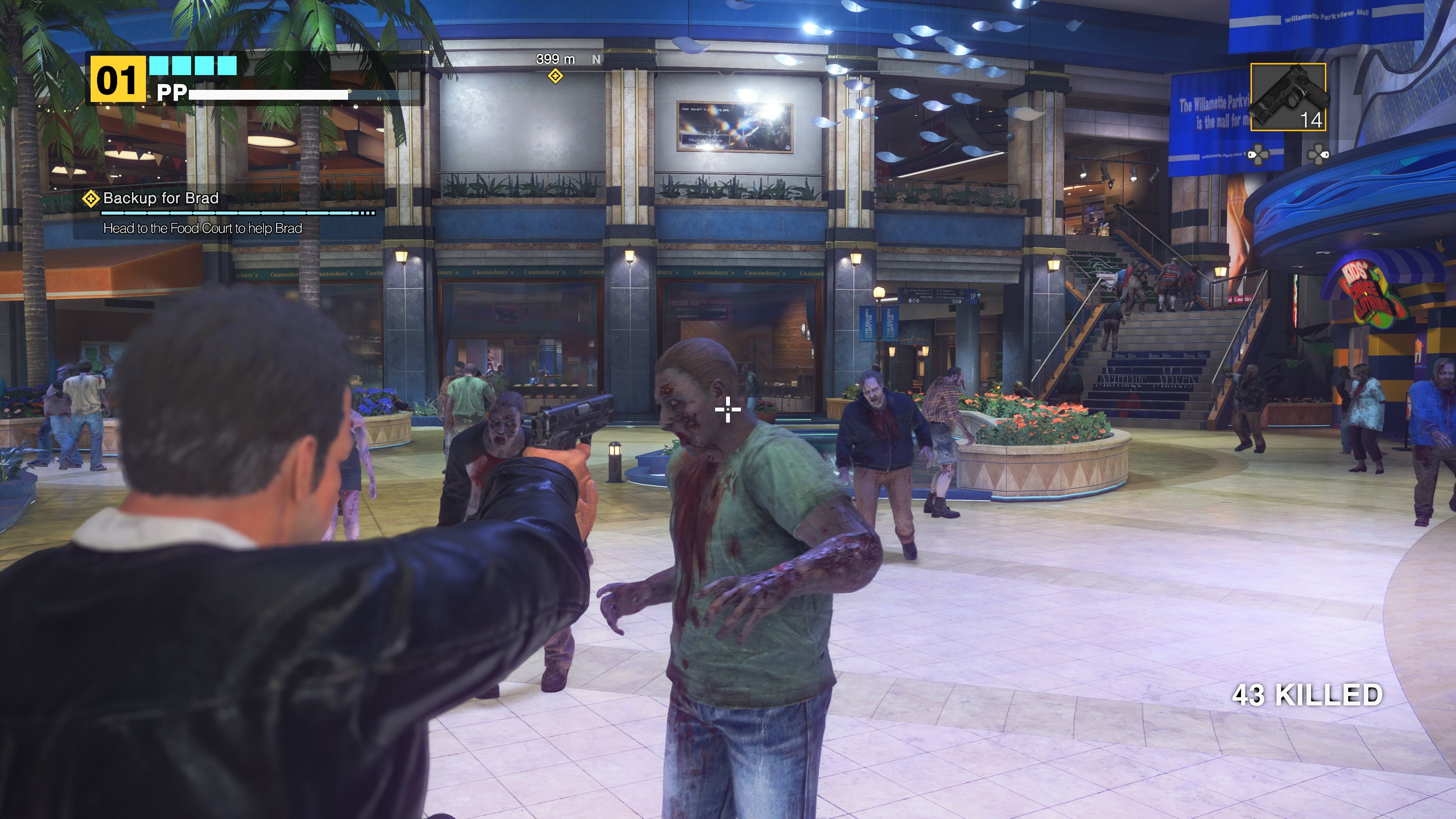 Shooting zombies in Dead Rising Deluxe Remaster