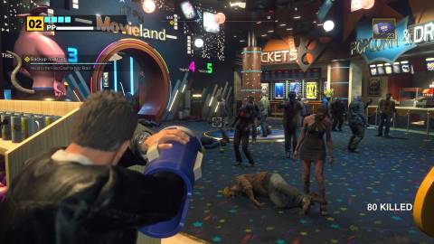 Shooting zombies with an arm cannon in Dead Rising Deluxe Remaster