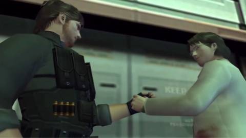 Snake shakes hand with Otacon in Metal Gear Solid 2.