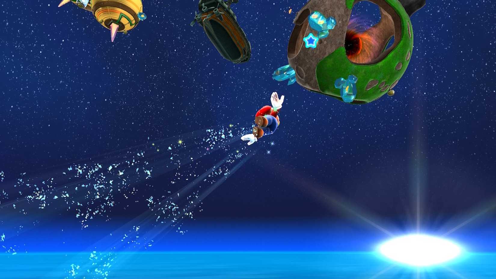 Soaring to a planet in Super Mario Galaxy
