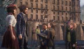 Sophie and Gustave talking to children in Clair Obscur Expedition 33