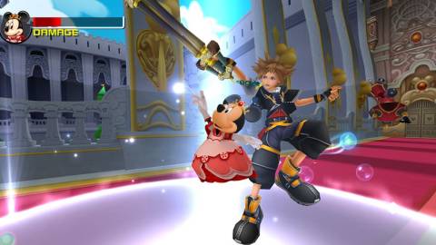 Sora and Queen Minnie defeating Heartless at Disney Castle - Kingdom Hearts 2