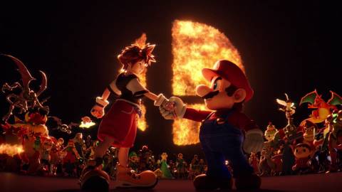Sora shakes hands with Mario at the end of his reveal trailer - Super Smash Bros. Ultimate