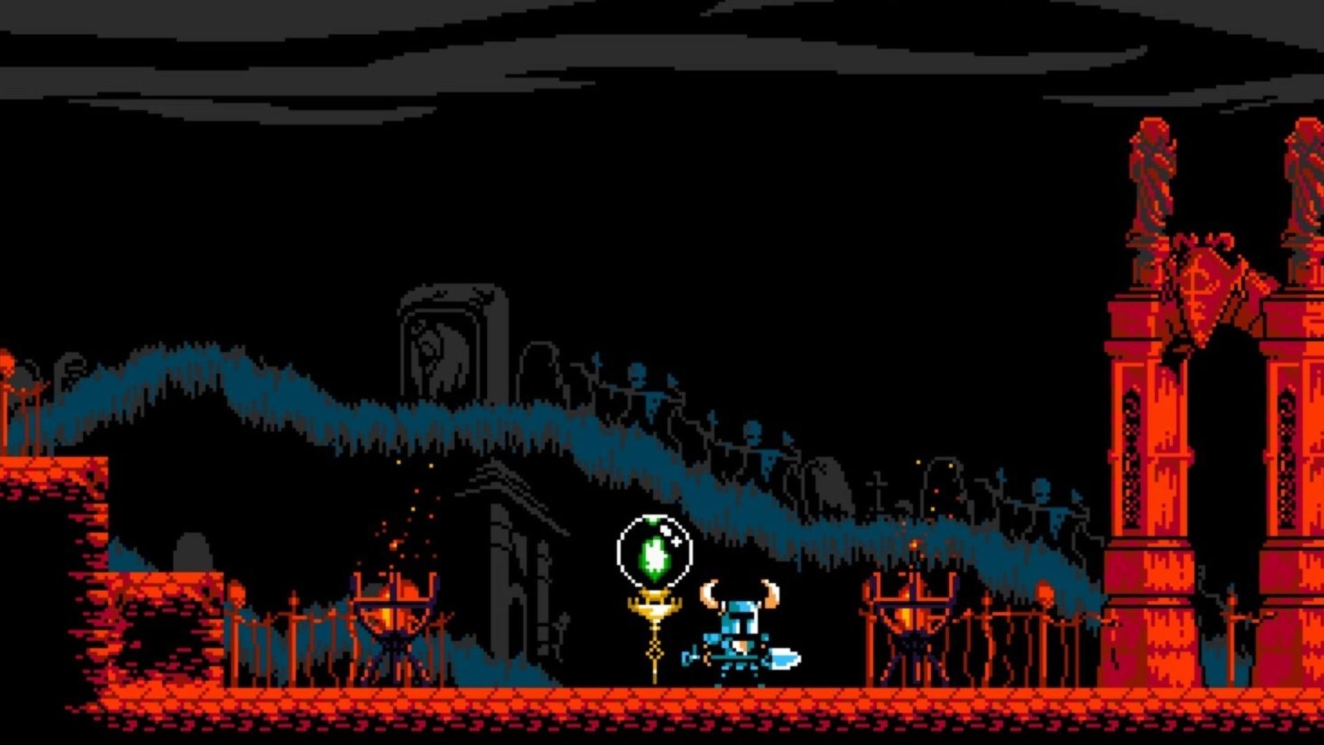 Standing by a checkpoint in Shovel Knight