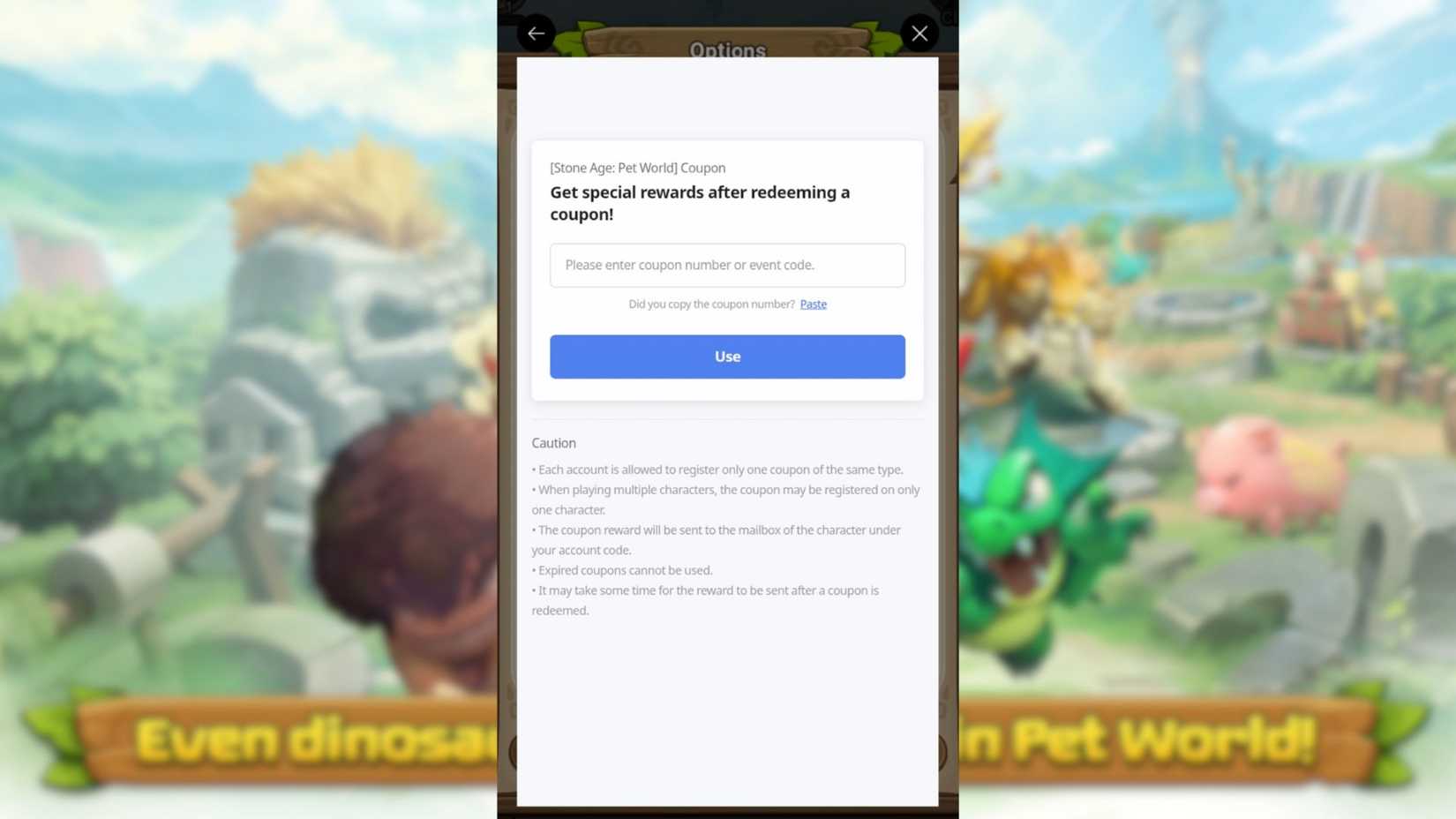 StoneAge Pet World the codes tab