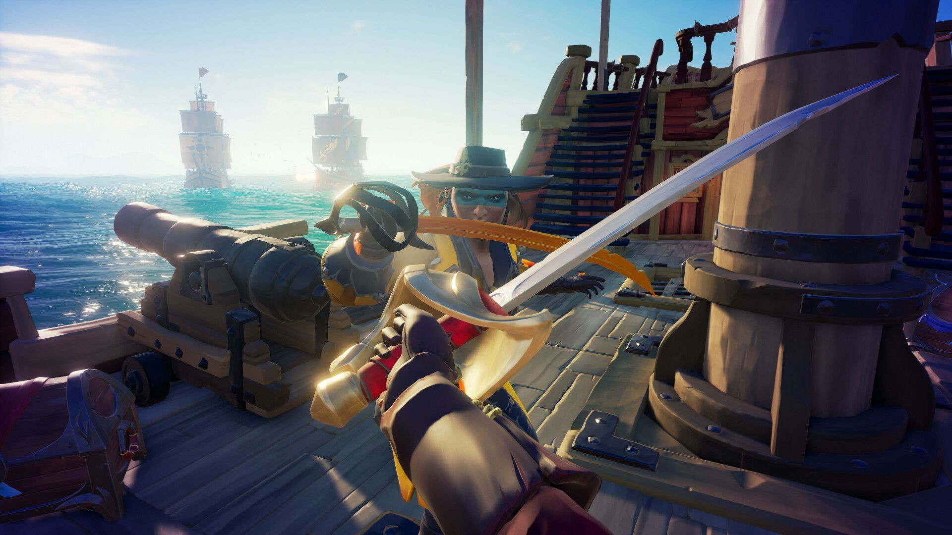 Swordfighting against another pirate in first-person - Sea Of Thieves
