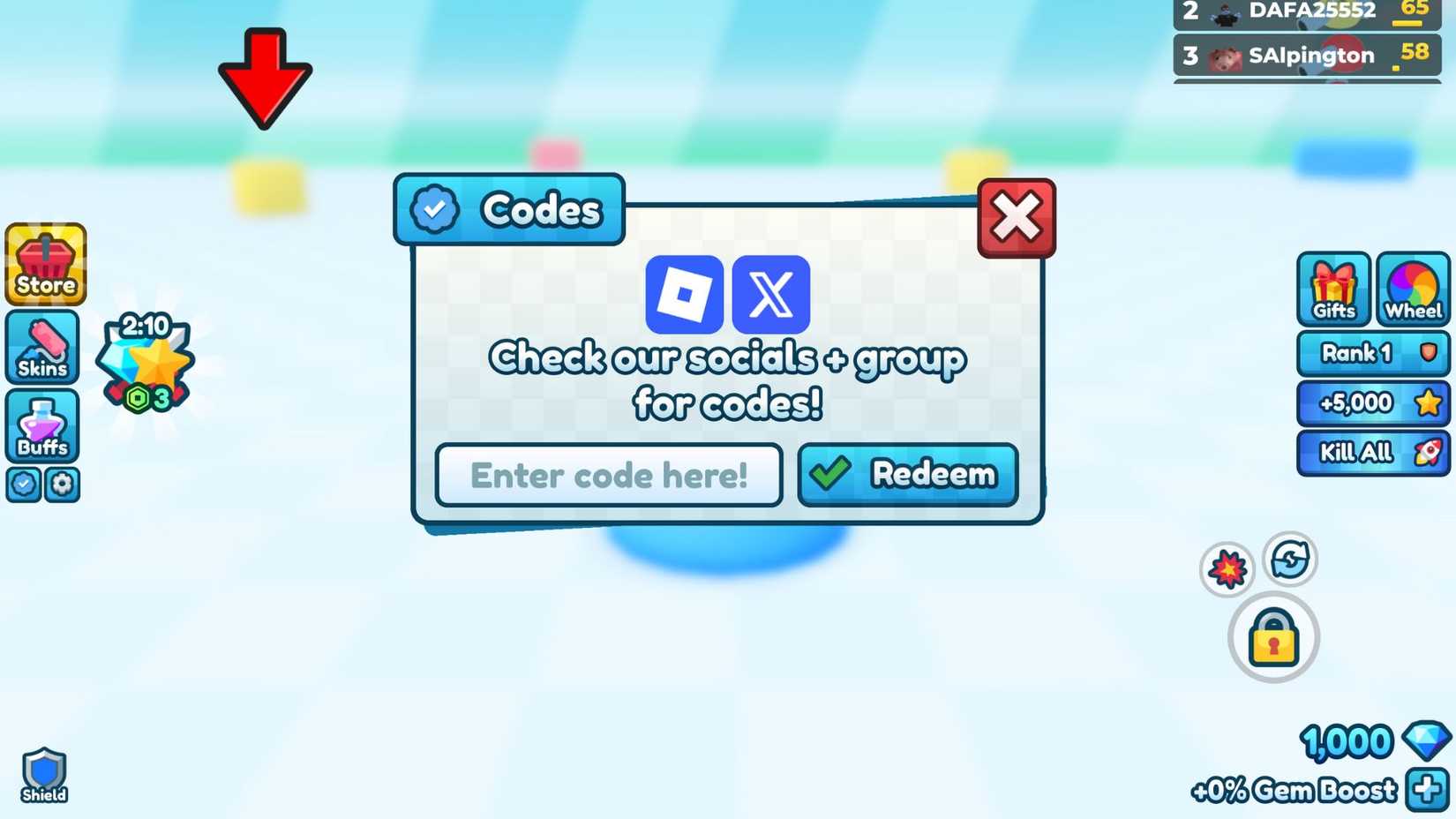 Tank Game - the codes tab