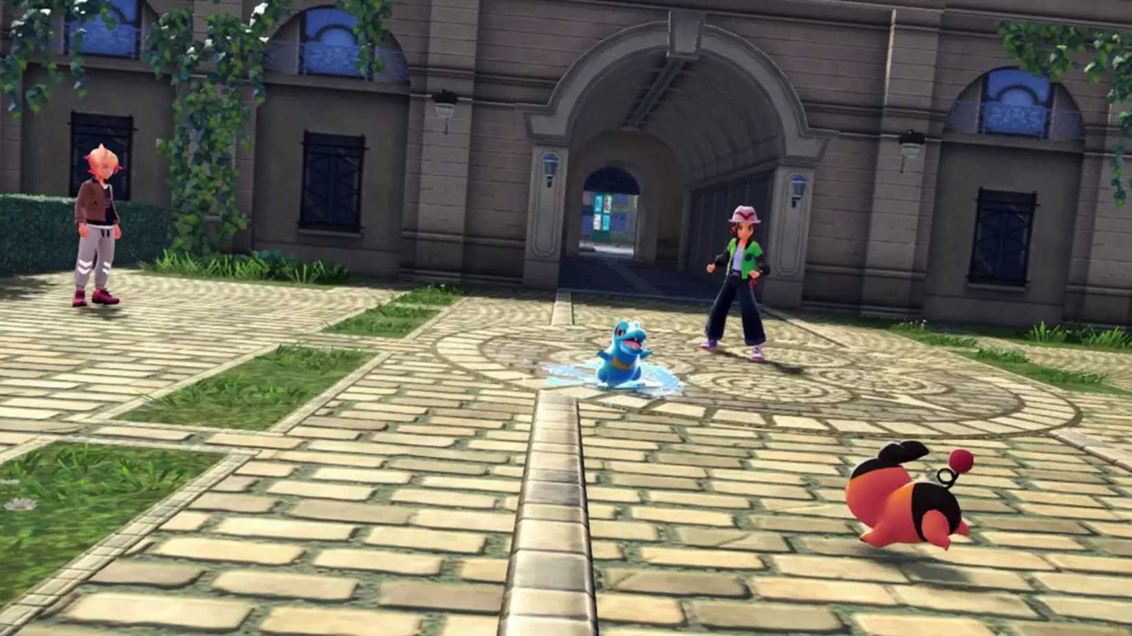 Taunie and the protagonist facing each other with their starters - Pokemon Legends Z-A