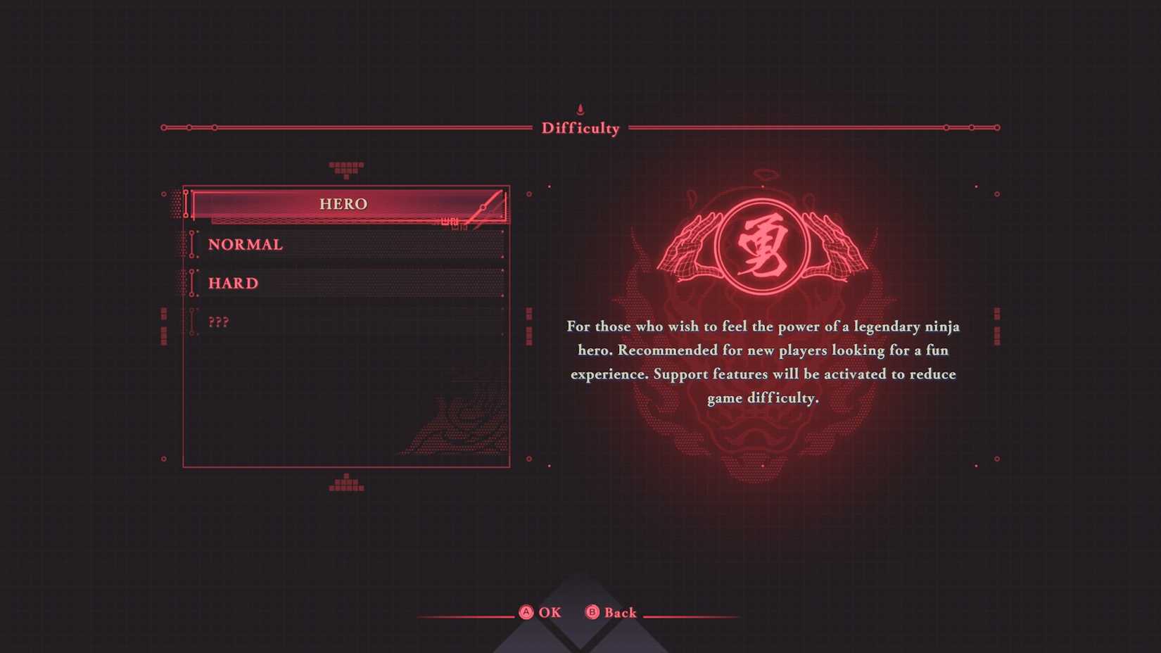 The Difficulty menu in Ninja Gaiden 4