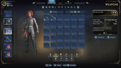 The inventory menu in The Outer Worlds 2