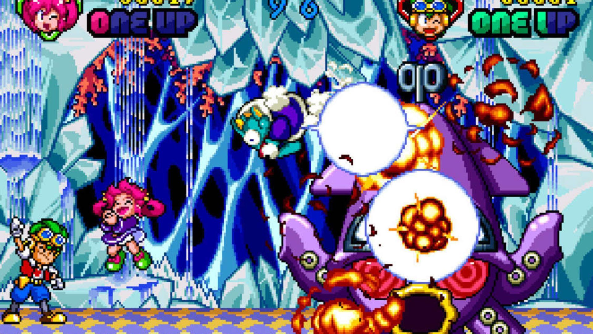 The main playable characters defeat a boss - Clockwork Aquario