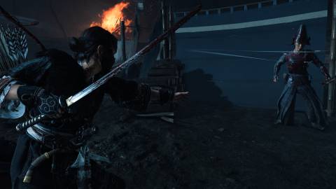 Throwing kunai at an enemy in Ghost of Yotei