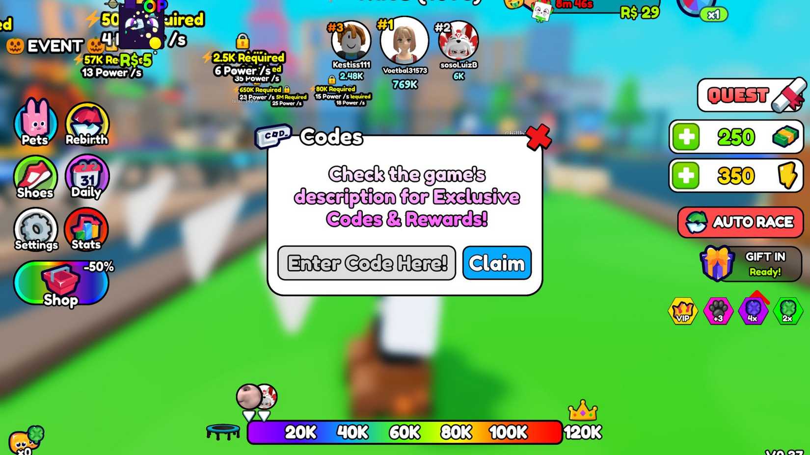 Trampoline Training the codes tab