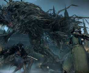 Dua pemburu bertarung dengan Cleric Beast Bloodborne