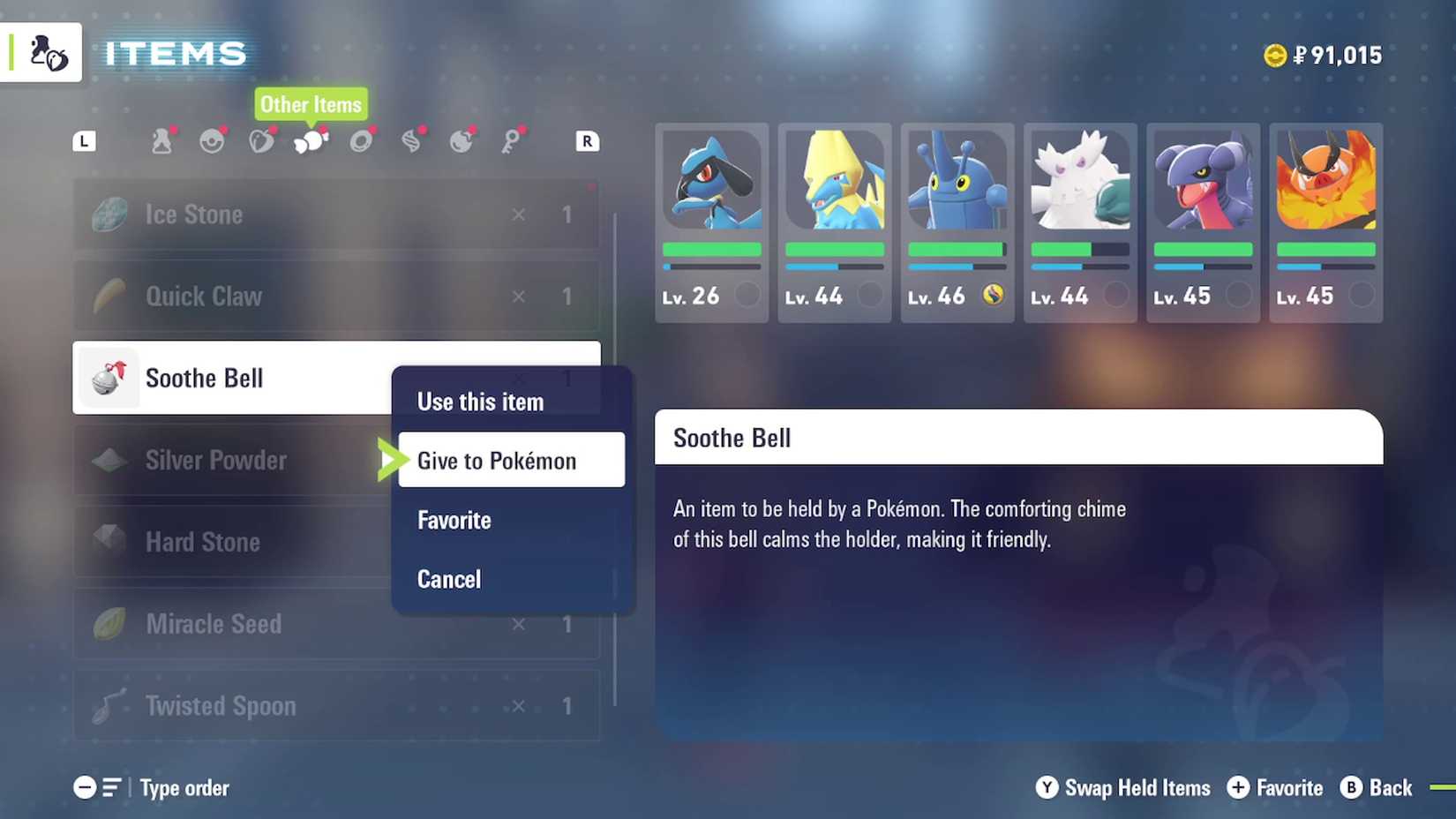 using soothe bell in pokemon legends za