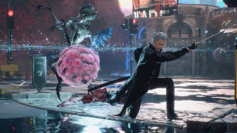 Vergil slicing an enemy with his katana - Devil May Cry 5