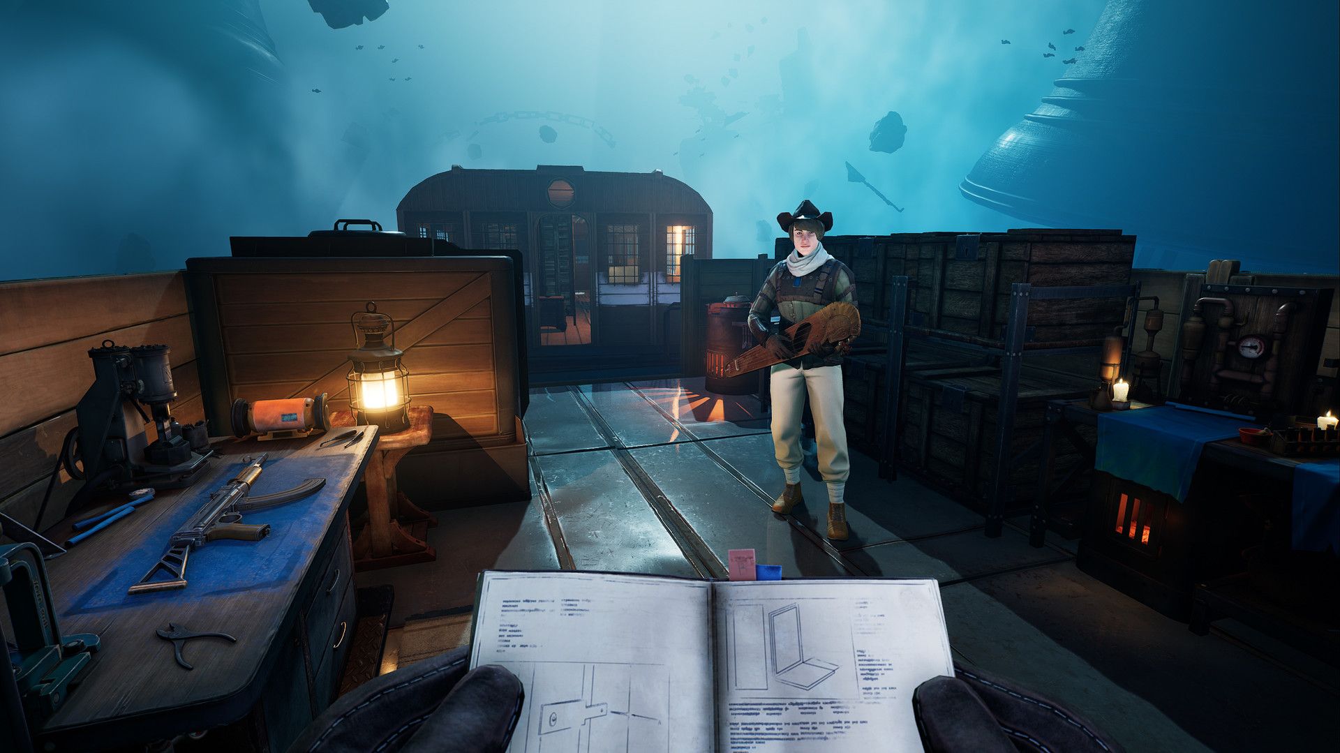Screenshot de gameplay de Voidtrain mostrando a base em movimento