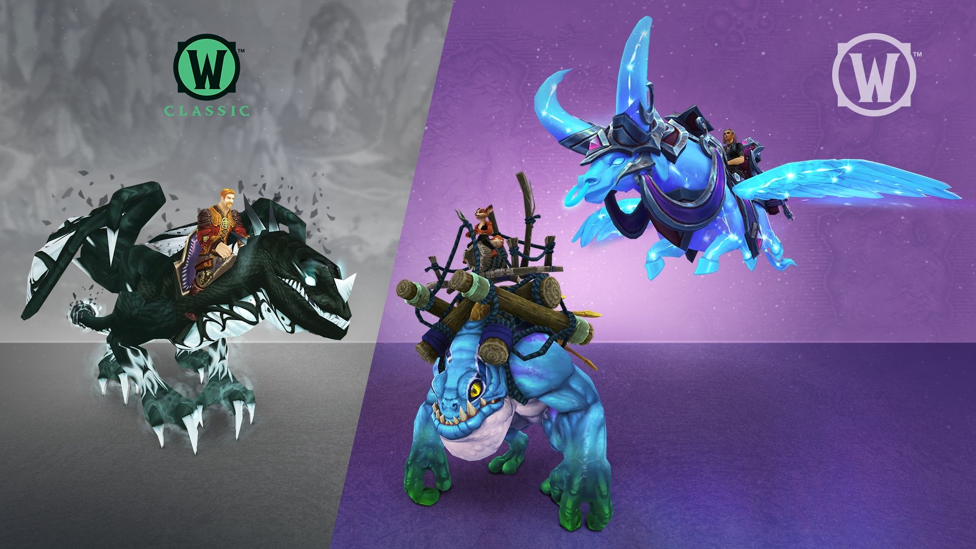 Astral Aurochs, Grandiose Grrloc e Sha-scarred Drake em World of Warcraft