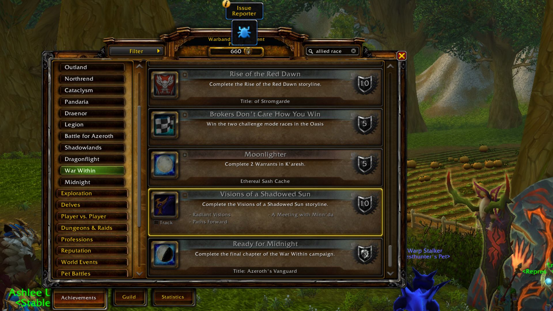 Patch 11.2.7 de World of Warcraft com o título Visions of a Shadowed Sun