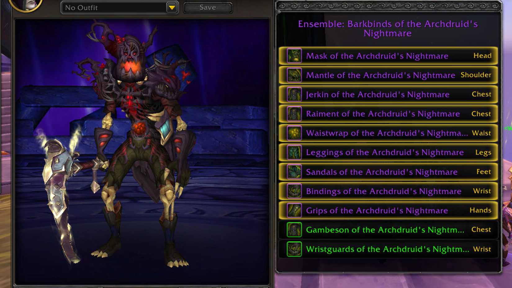 WoW Legion Remix Best Rewards Buy First Ensemble Barkbinds of Archdruids Nightmare