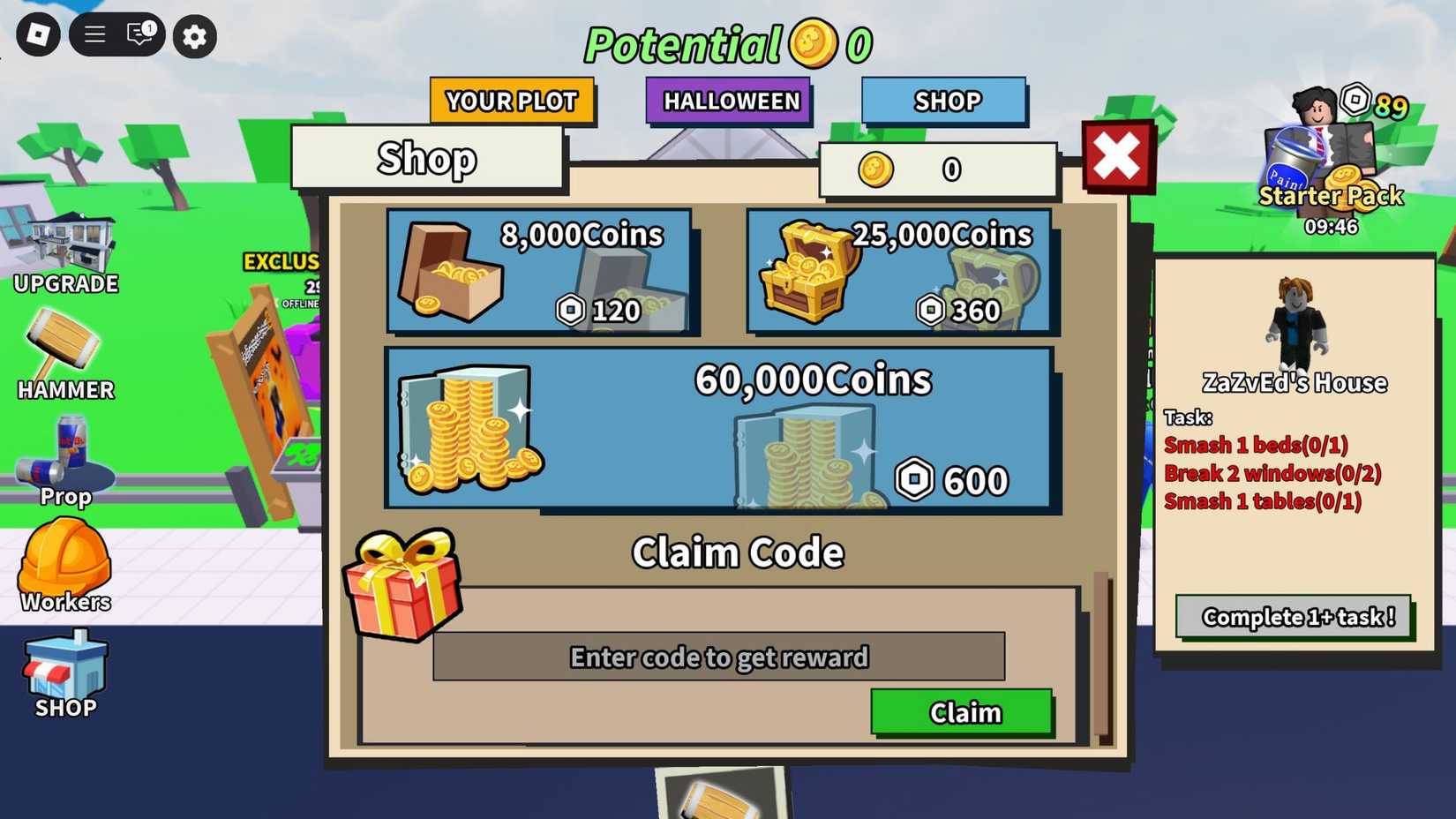 Wreck a House the codes tab