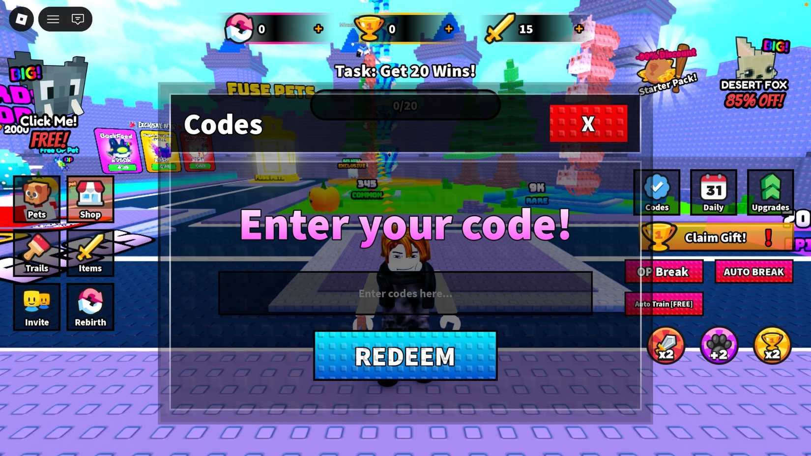 +1 Brainrot Per Click - the codes tab