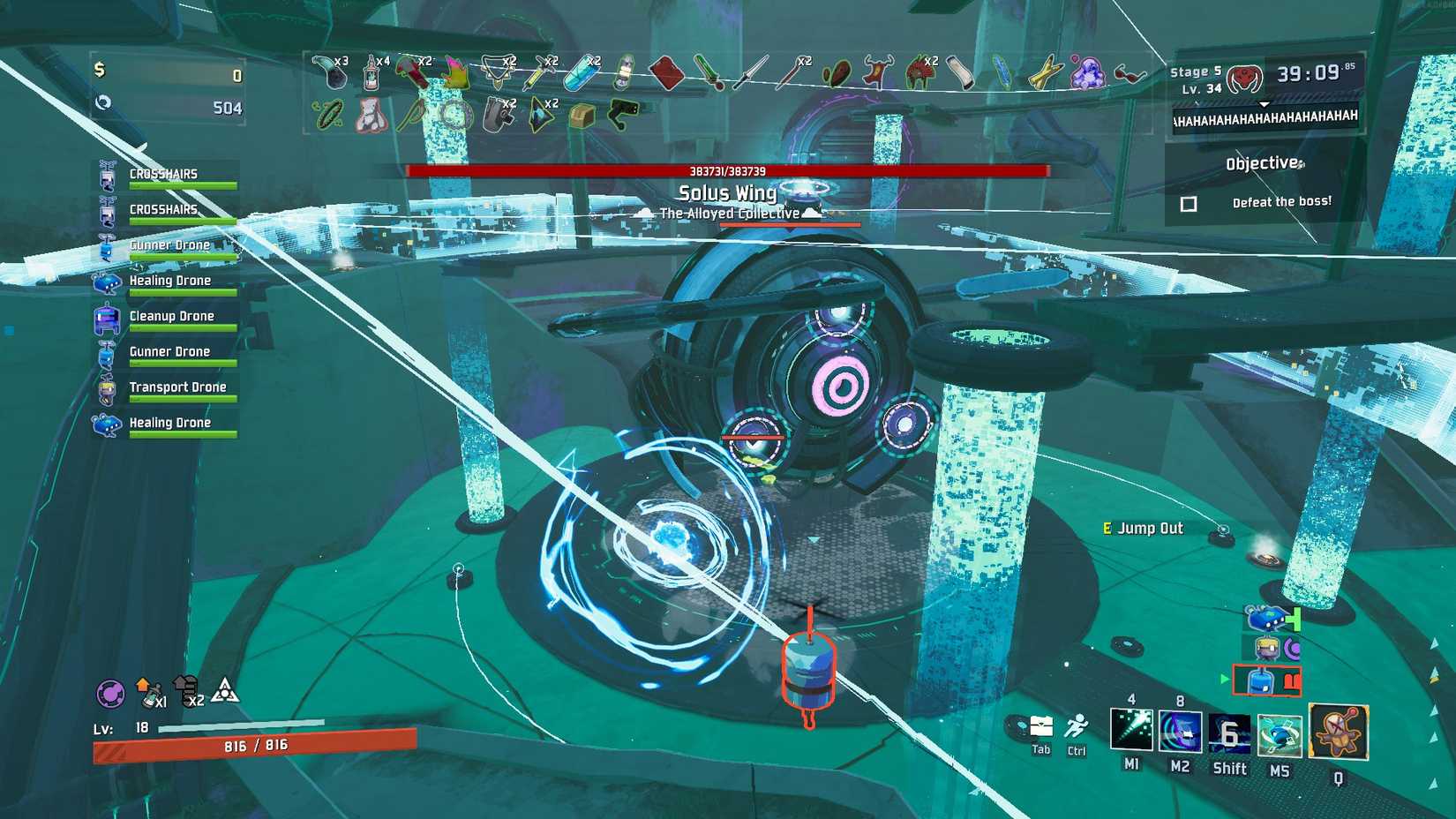 Risk of Rain 2 Alloyed Collective Solus Wing fight zipline