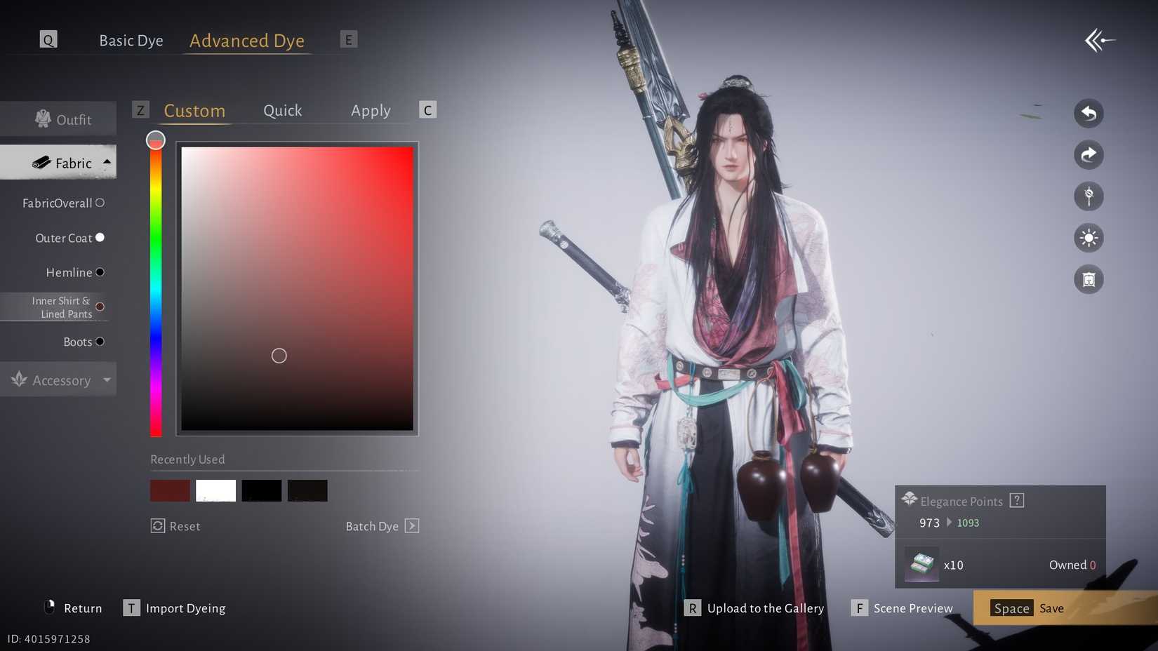 Where Winds Meet Outfit Dye Interface