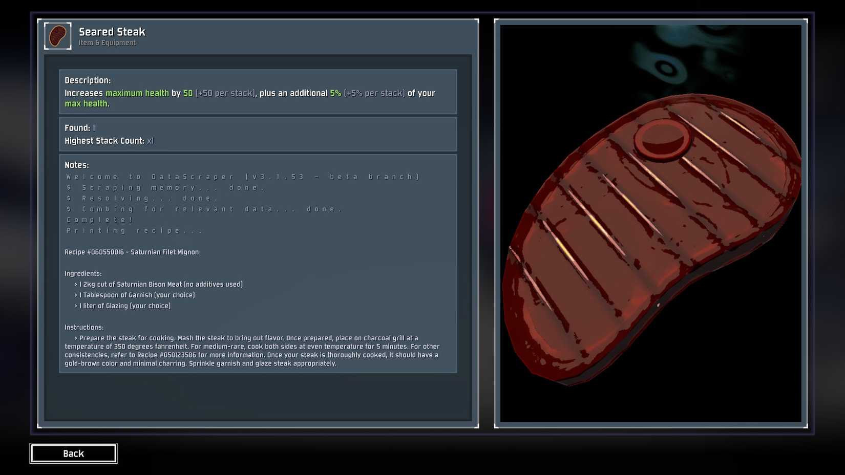 Risk of Rain 2 Seared Steak