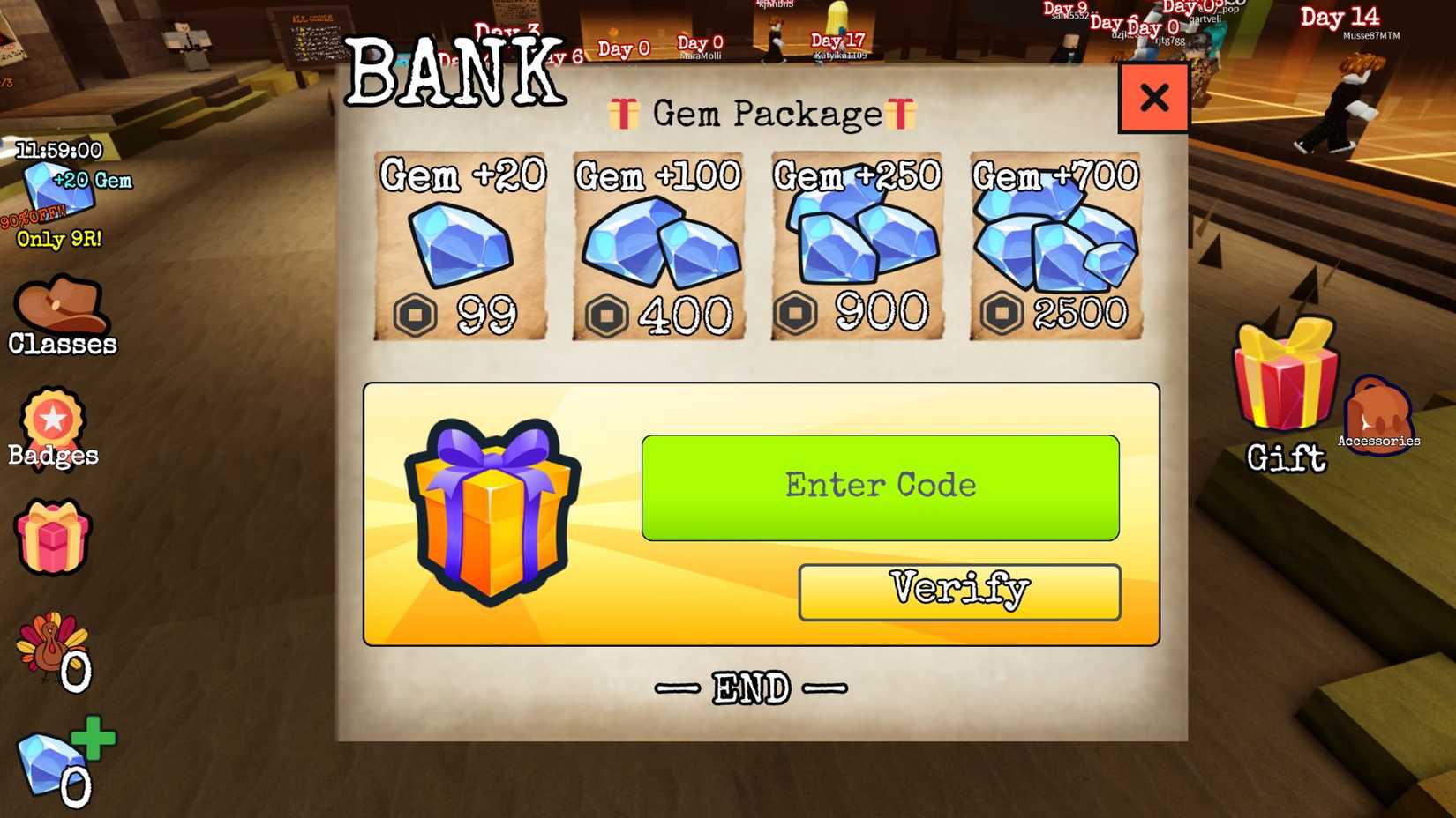 99 Nights in the Wild West the codes tab