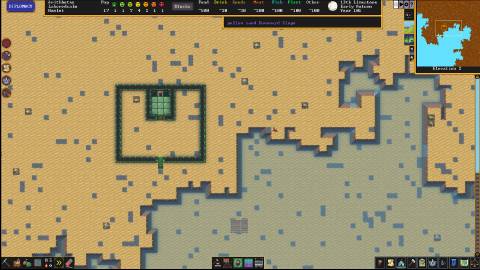 A desert overlay in Dwarf Fortress