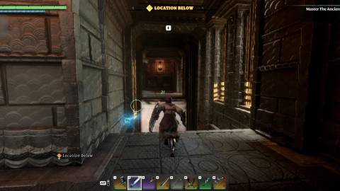 A player using grappling hook in Enshrouded