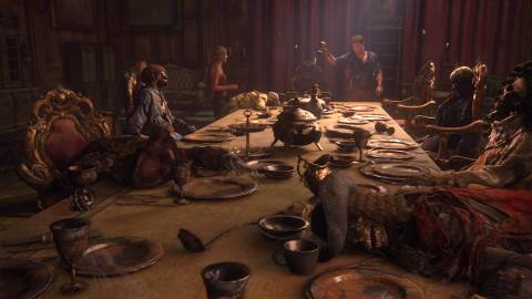 A scene featuring characters around pirates in Uncharted 4 A Thief's End